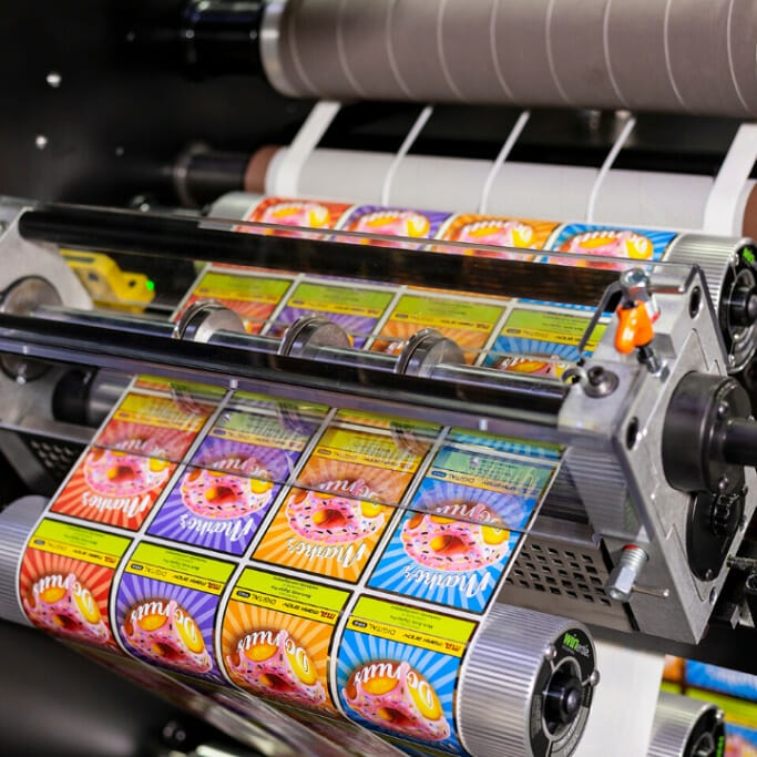 image of labels printed on a rapid high end digital printing machine